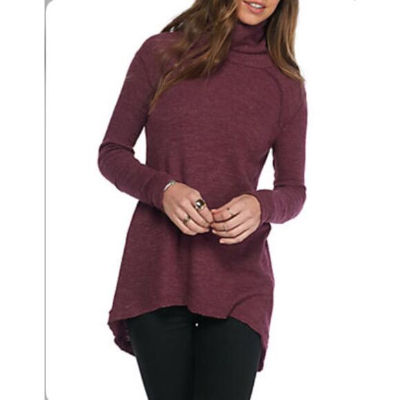 Free People Small S Purple Split Back Cowl Neck Long Sleeve Top Eggplant Cotton - Picture 12 of 12